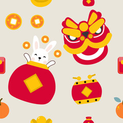 Colorful repeatable pattern of Lunar new year icons.