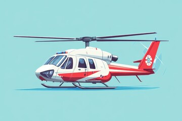 Fototapeta premium Helicopter flying in a clear blue sky showcasing a modern emergency response design