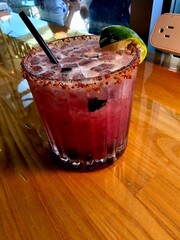 cocktail with ice and lime