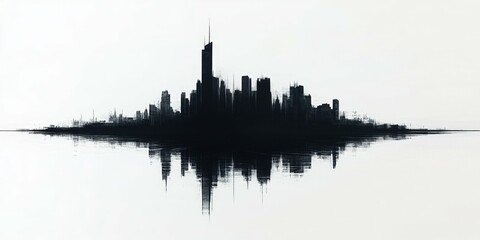Obraz premium Modern city skyline silhouette in black against a bright white background sharp and clean lines urban and minimalist aesthetic