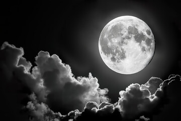 Obraz premium Full moon illuminating dark clouds in a mysterious night sky