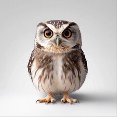 Obraz premium Stunning and Detailed Portrait of a Captivating Owl with Striking Eyes Showcasing Its Unique Feathers, Expressive Features, and Gentle Stance Against a Simple Background