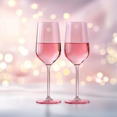 Elegant and Stylish Glasses of Pink Wine with Soft Blurred Background of Bokeh Lights for Celebratory and Romantic Occasions