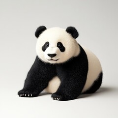 Fototapeta premium Adorable panda with soft fur sitting calmly, showcasing its distinctive black and white coloring, reflecting the charm and playfulness of this beloved animal