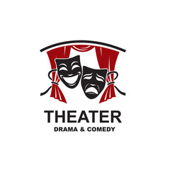 icon of comedy and tragedy theatrical masks with curtains isolated on white background