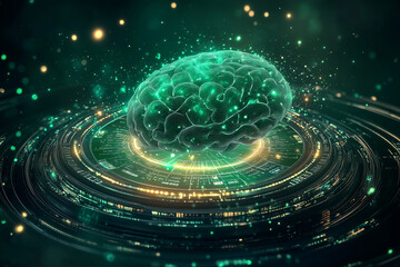Futuristic Digital Brain Surrounded by Circuitry
