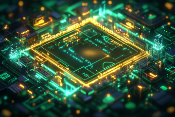 Futuristic Soccer Field Embedded in Circuit Board
