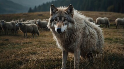 Fototapeta premium Close up gray wolf portrait.