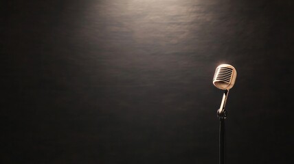 Golden Microphone on Stage Spotlight