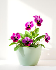 Fototapeta premium on a light background indoor plants in a pot, natural light falls from the window