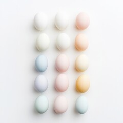 Soft pastel eggs arranged in a delicate pattern, capturing the essence of springtime celebration and artistic creativity in a serene setting