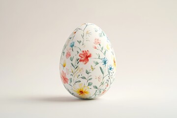 Fototapeta premium Colorful floral decorative egg showcasing springtime artistry in a light, minimalistic setting, perfect for festive occasions and home decor inspiration