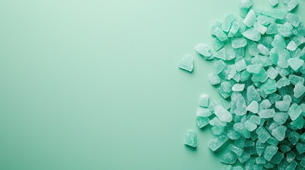 Fototapeta premium Vibrant Mint Green Crushed Glass Pebbles on Soft Mint Background for Decorative and Creative Projects, Perfect for Art, Crafts, and Interior Design Inspiration
