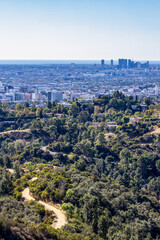 Aerial view of Los Angeles, California, from the hill of Griffith Park