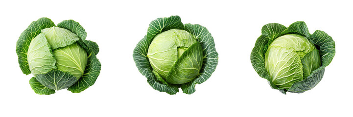 Fototapeta premium Set of perfectly round cabbage isolated on a transparent background