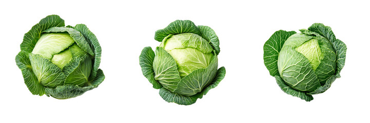 Set of perfectly round cabbage isolated on a transparent background