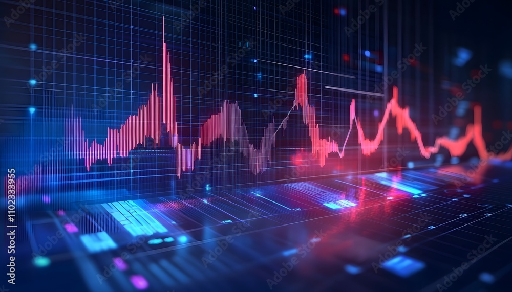 Poster dynamic financial graph displaying real-time data trends with vibrant colors and modern design eleme