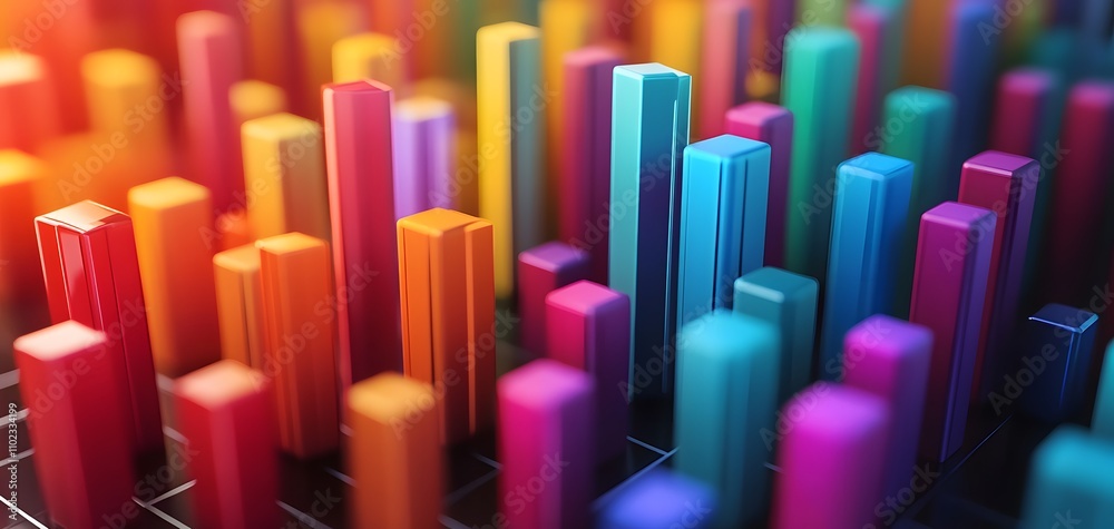 Poster vibrant bar graph displaying data trends with a colorful array of vertical bars representing growth 