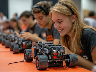 Young Girl Smiling at Robotics Competition