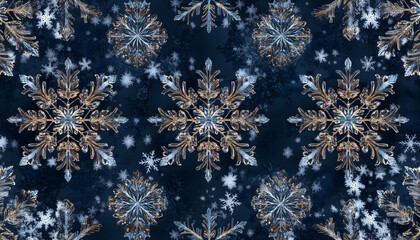 An illustration of snowflakes on a dark blue background