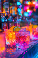 Neon Cocktail Symphony: A Vibrant Dance of Mixology and Illuminated Nightlife