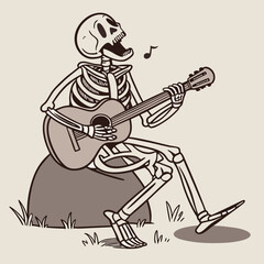 A skeleton playing the guitar