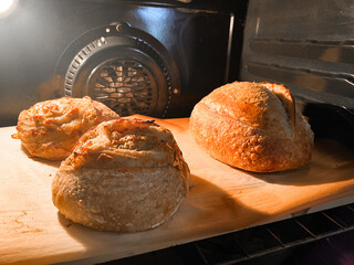 bread baking in oven