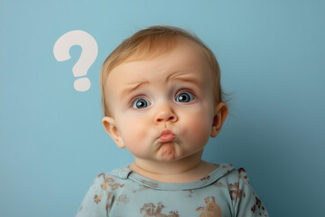 A baby raising one eyebrow as if questioning something, their expression hilariously skeptical