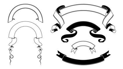 帯型モノクロ和風レトロなデザインのラベルセット。