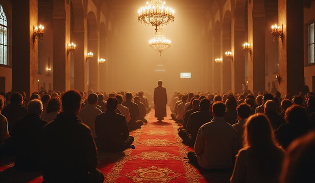 faithful gather communal prayer sacred space filled love devotion