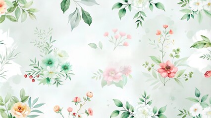 Delicate floral pattern with greenery on soft pastel background
