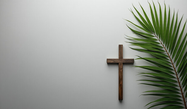 grey background features cross palm monochromatic muted tone setting palm sunday