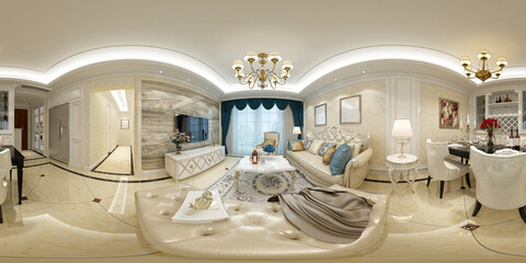 360 degree view living room 3d render