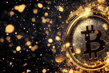 bitcoin and new year. Crypto currency bitcoin on a Christmas background. problems and business growth. New Year's warm tinting.