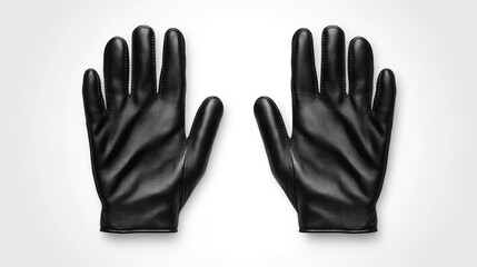 Obraz premium Black Leather Gloves Flat Lay on a Light Background, Ideal for Fashion Photography, Accessories, or Conceptual Art Symbolizing Protection and Style