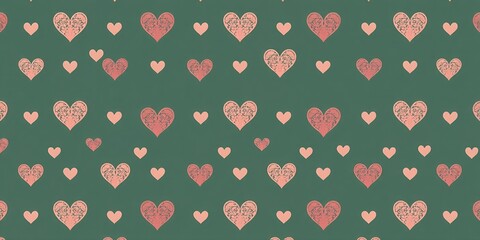 Romantic pink hearts on a teal background.