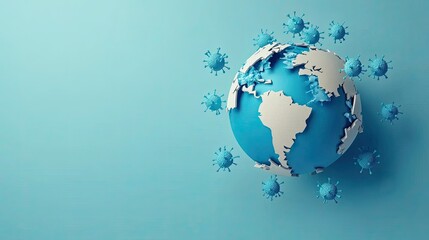 Naklejka premium 3D Render of a Globe Surrounded by Colorful Virus Particles Representing Global Health Issues and Challenges in an Ever-Changing World Landscape