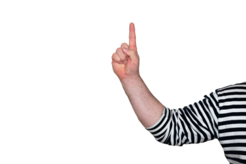 a man's hand points uphill, hand pointing, pointing uphill