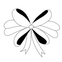 A collection of hand-drawn ribbon bows. Black and white bows for Christmas gifts, gift cards and luxury packaging isolated on white background