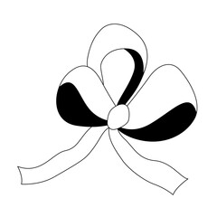 A collection of hand-drawn ribbon bows. Black and white bows for Christmas gifts, gift cards and luxury packaging isolated on white background