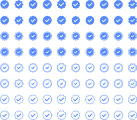 Blue checkmarks. Blue tick. Profile verification icon vector. Blue verified badge icon vector. Tick, check mark sign symbol of social media profile