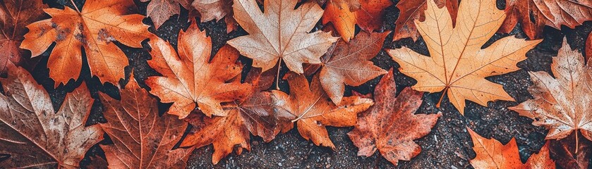 Vibrant Autumn Leaves Laying on Ground, Showcasing a Rich Palette of Warm Colors, Ideal for Nature-themed Projects and Seasonal Celebrations