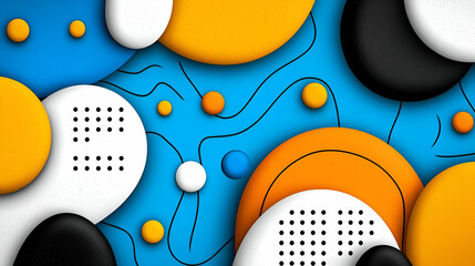 Obraz premium A vibrant abstract composition featuring colorful circular shapes and lines on a blue background.