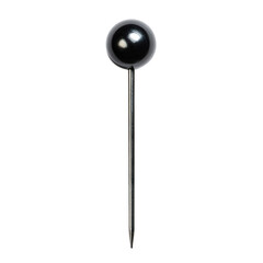 Black pushpin with a round head, isolated on transparent cutout background