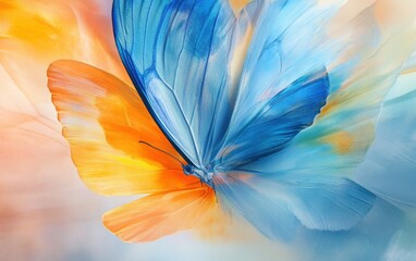 vibrant butterfly wings in shades of blue, orange, and yellow