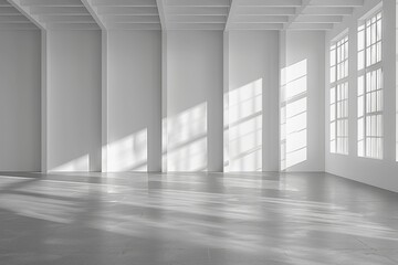 White room interior studio with soft light and product display.