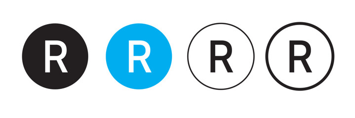 Registered trademark icons. Intellectual property sign. Vector illustration isolated on white background. Set of bold and thin registered trademark icon.