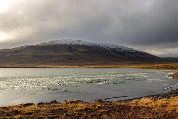 Crushed ice on the lake Uxavatn, Iceland