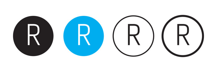 R mark. patent trademark r circle icon set. registered R pictogram.