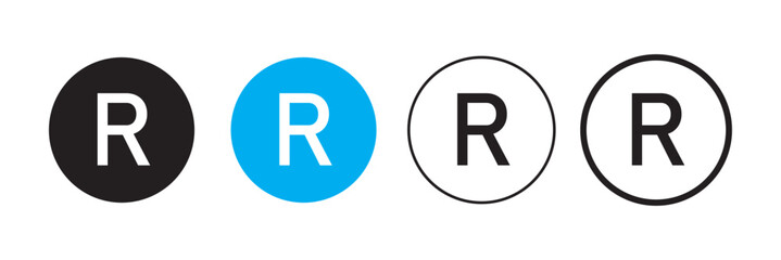 R mark. patent trademark r circle icon set. registered R pictogram.